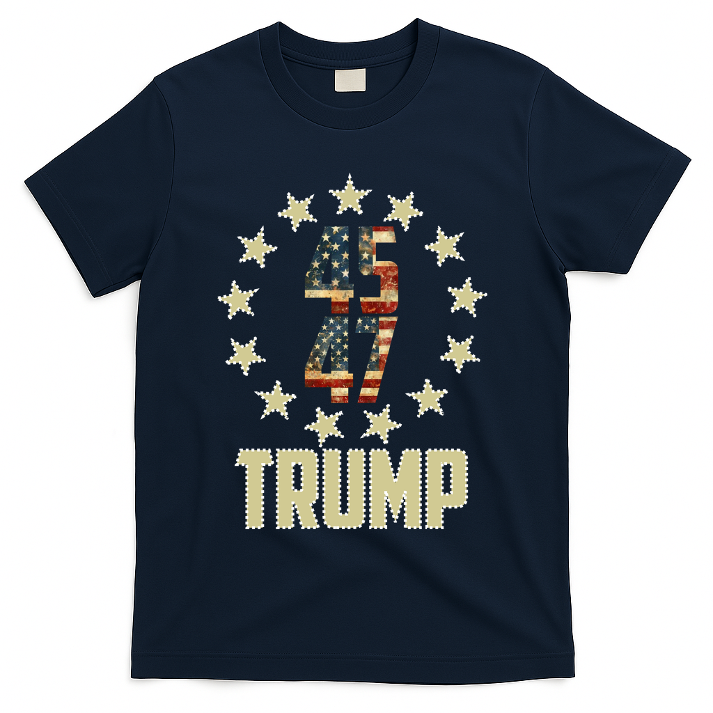 Classic 45 47 Trump American Flag T-Shirt