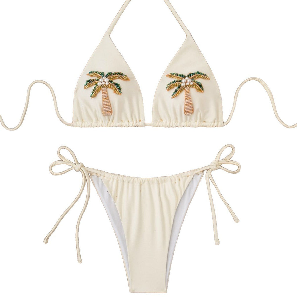 3D design women's two-piece sexy swimsuit set, tie-up bikini, solid color swimwear bikini