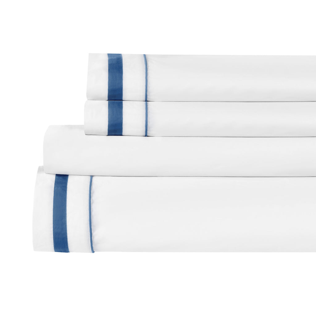 Classic Double Border Percale Cotton Sheet Set