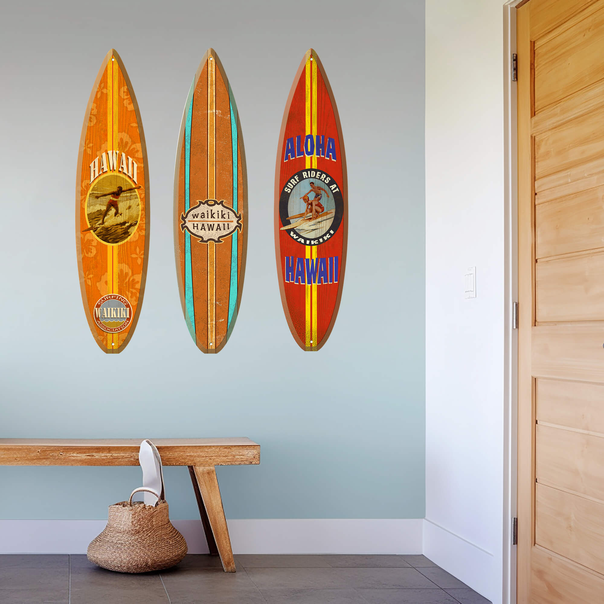 Waikiki Hawaii - Surfboard Wall Art