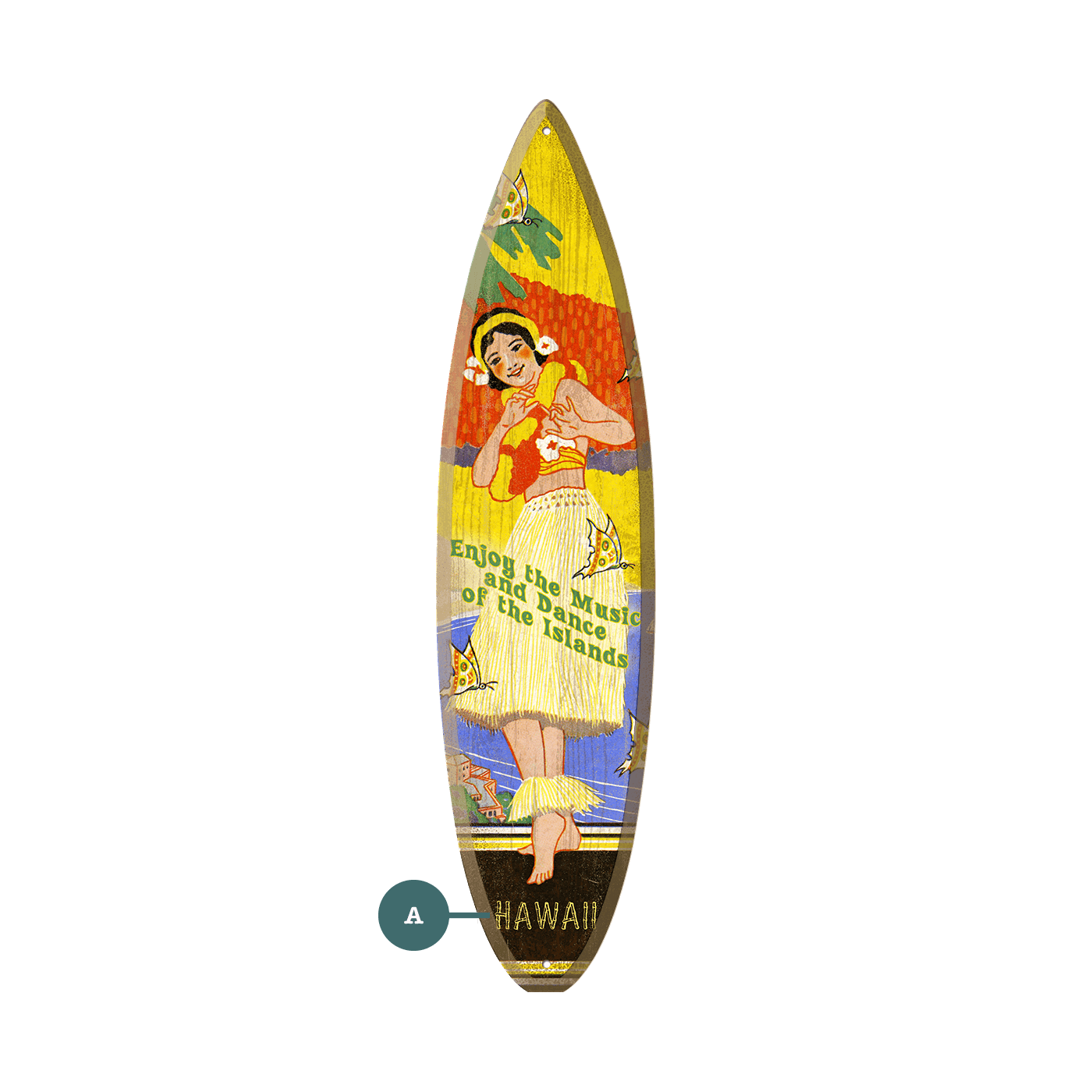 Butterfly Hula Girl - Surfboard Wall Art