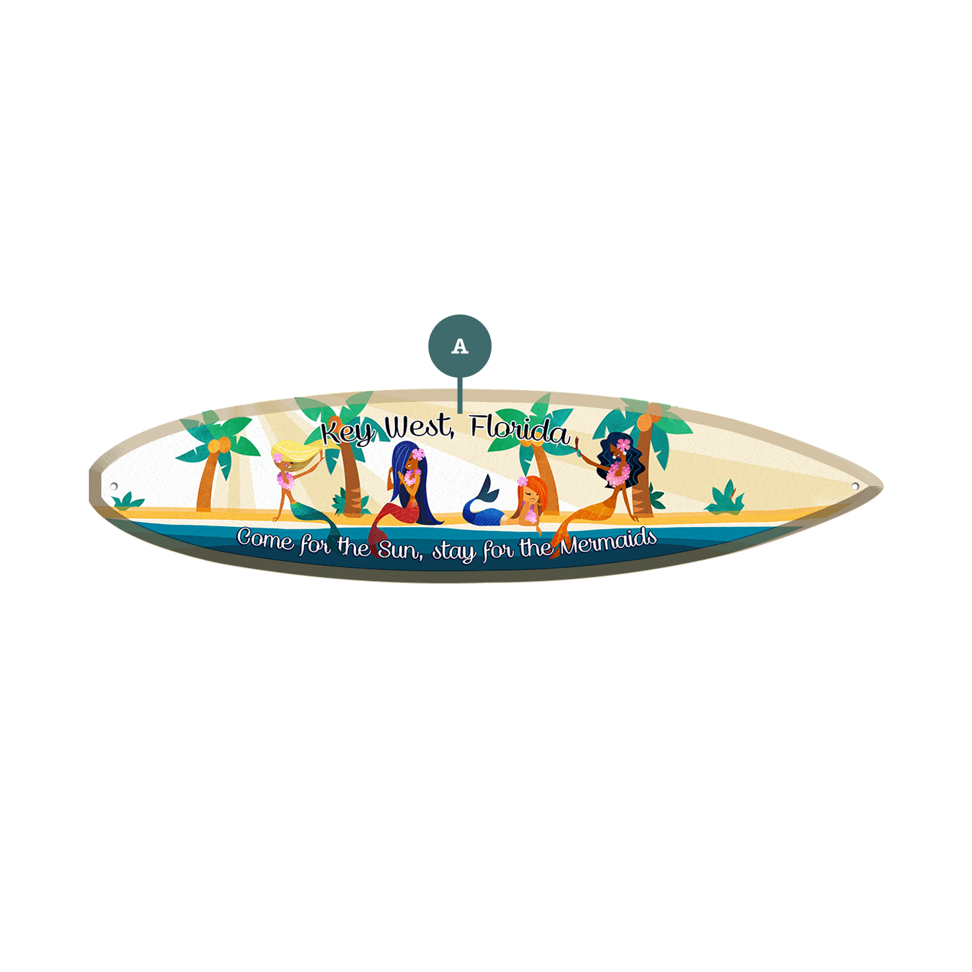Come for the Sun, Stay for the Mermaids: Personalized - Surfboard Wall Art