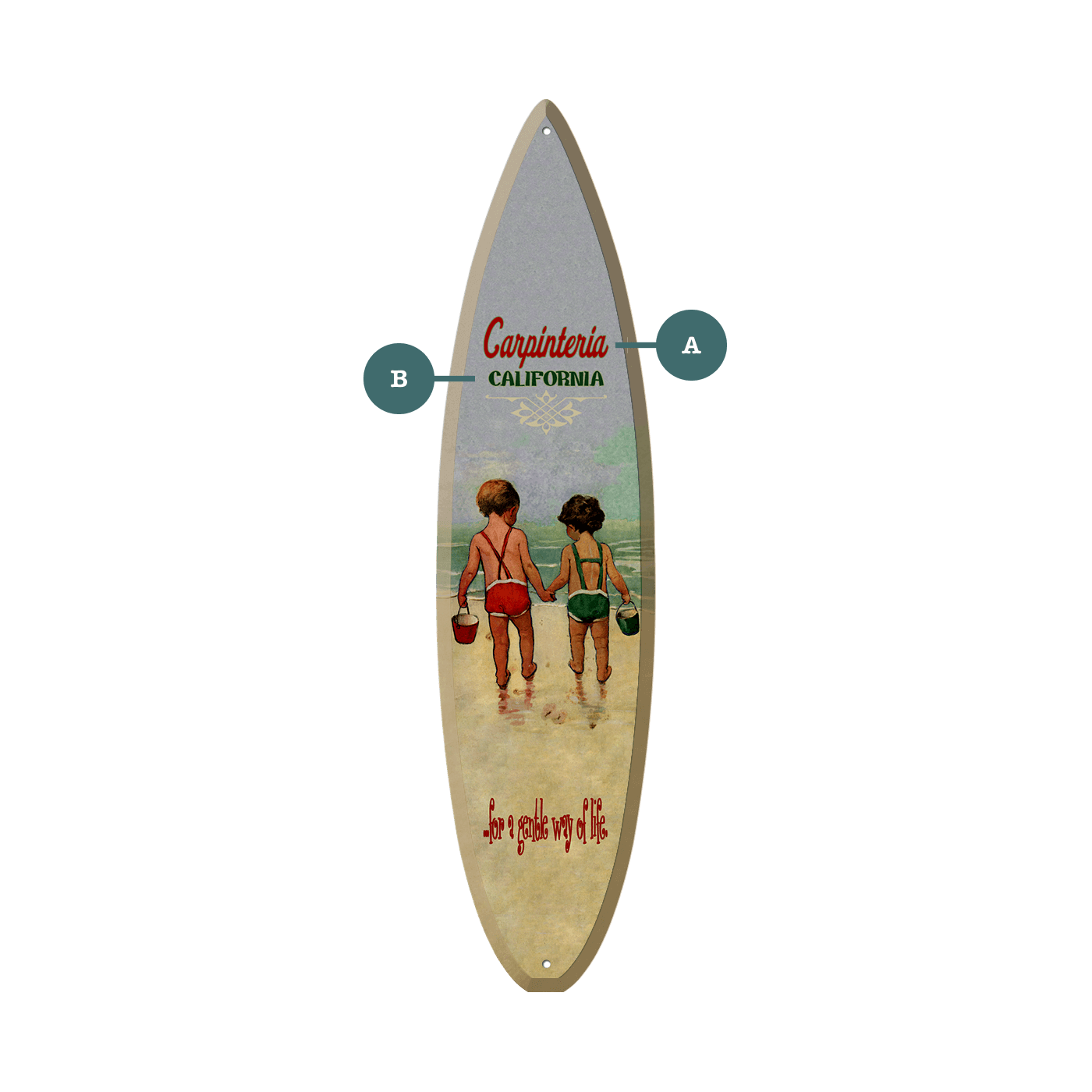 Hand in Hand: Children's Beach Time - Surfboard Wall Art