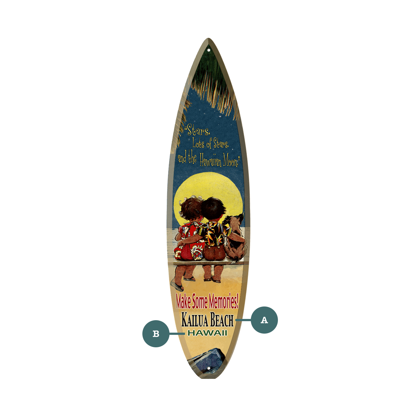 Stars and Hawaiian Moon - Surfboard Wall Art