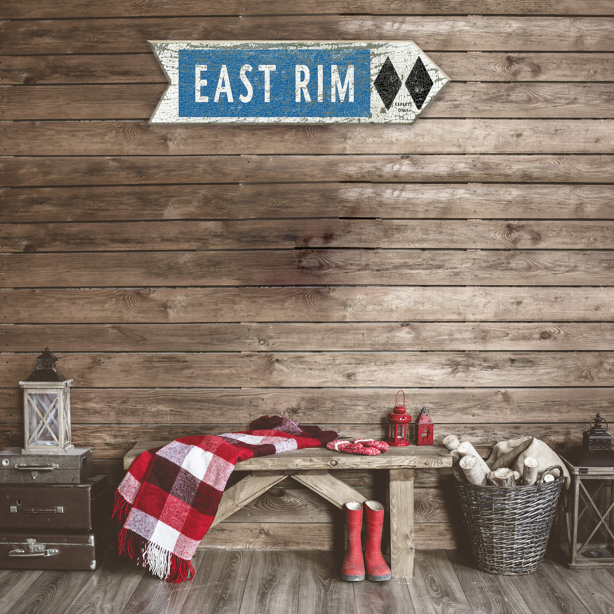 Ski Run Difficulty Arrow: Double Black - Wood Wall Decor