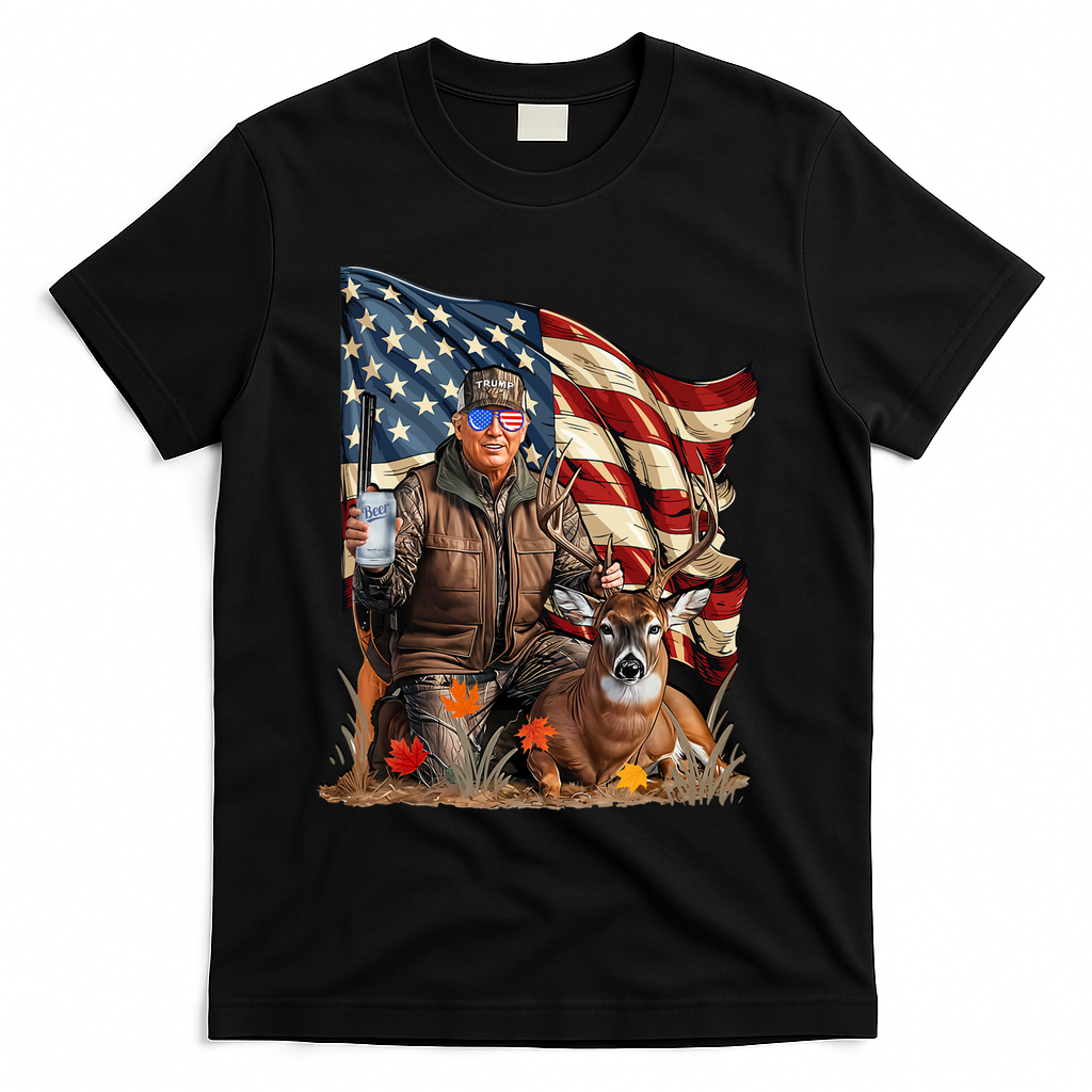 Donald Trump Maga Deer Hunting Parotic American Flag T-Shirt