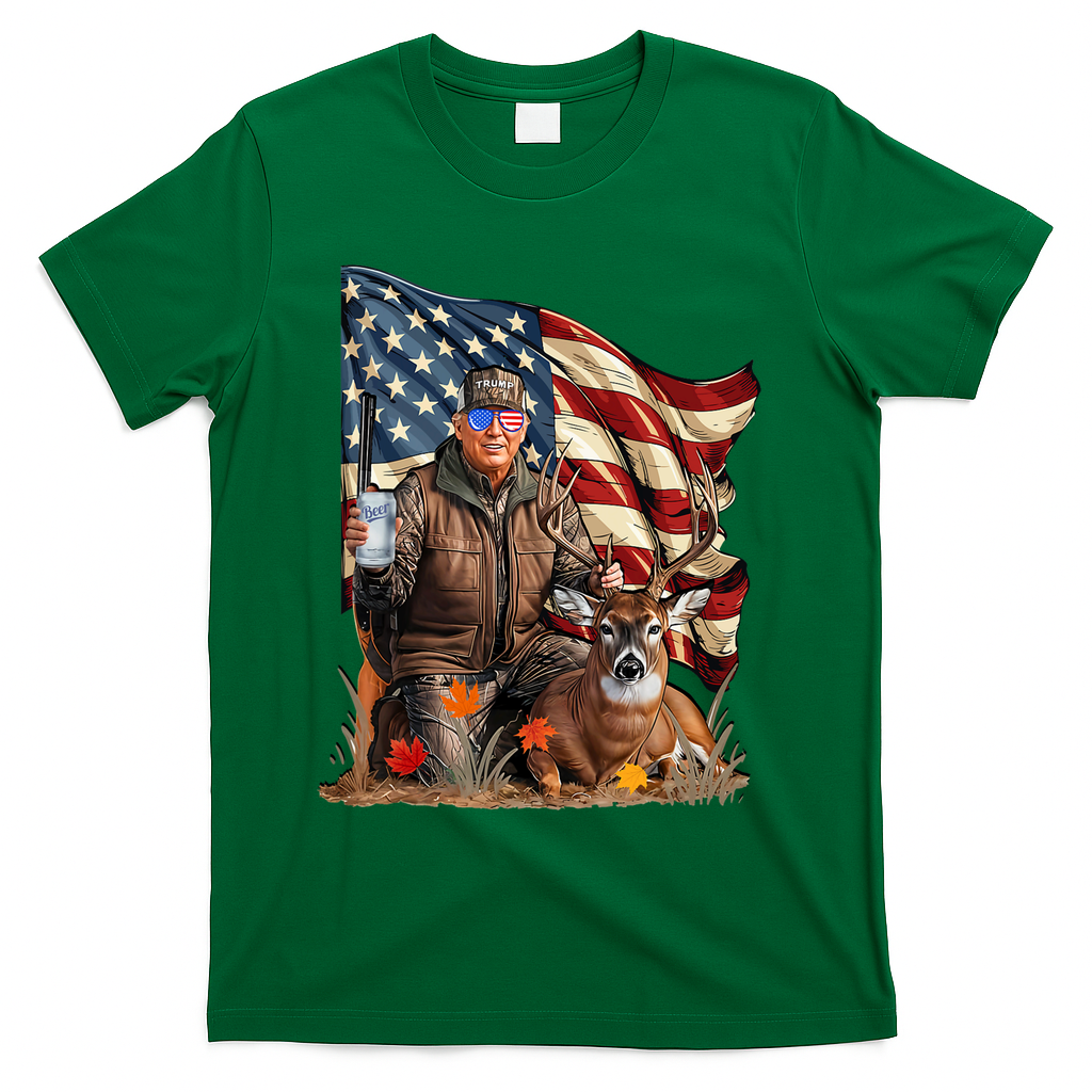 Donald Trump Maga Deer Hunting Parotic American Flag T-Shirt
