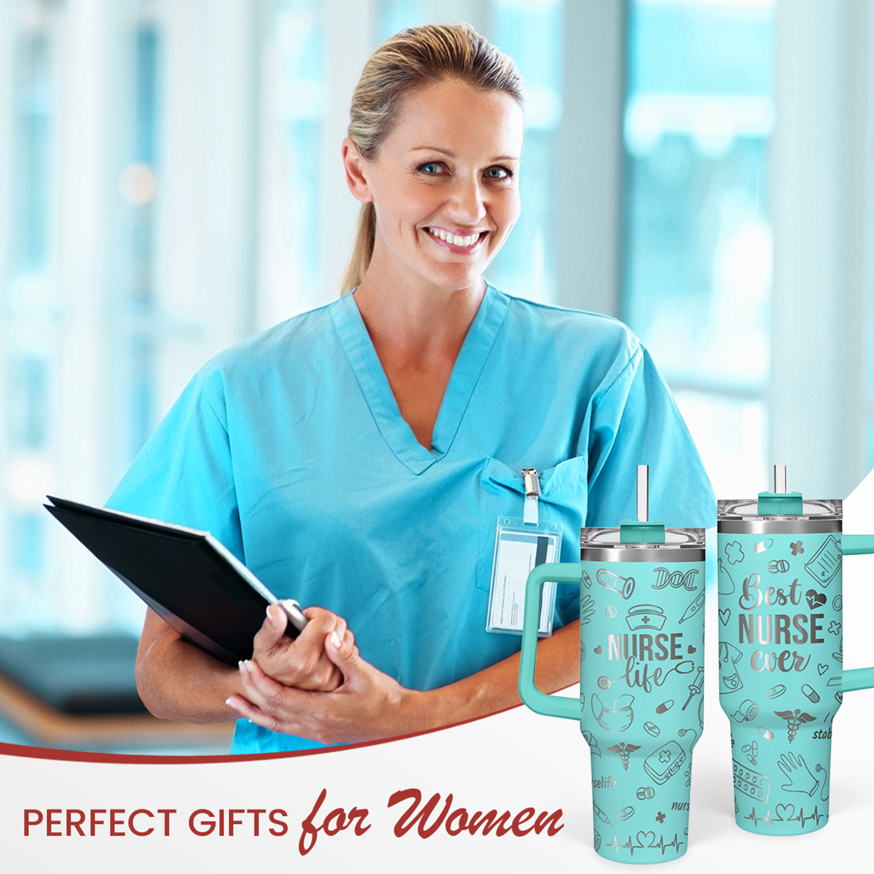 Mint Nurse Quencher Tumbler with Handle 40oz