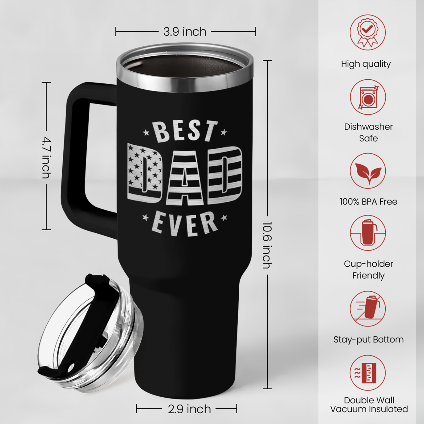 Black Best Dad Ever Quencher Tumbler with Handle 40oz
