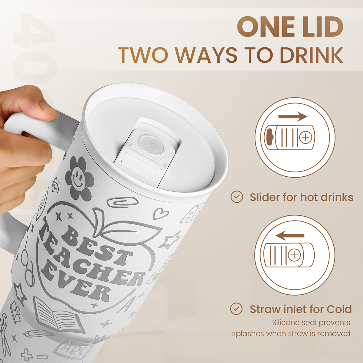 White Teacher Slidemate | Slider Tumbler with Handle 40oz