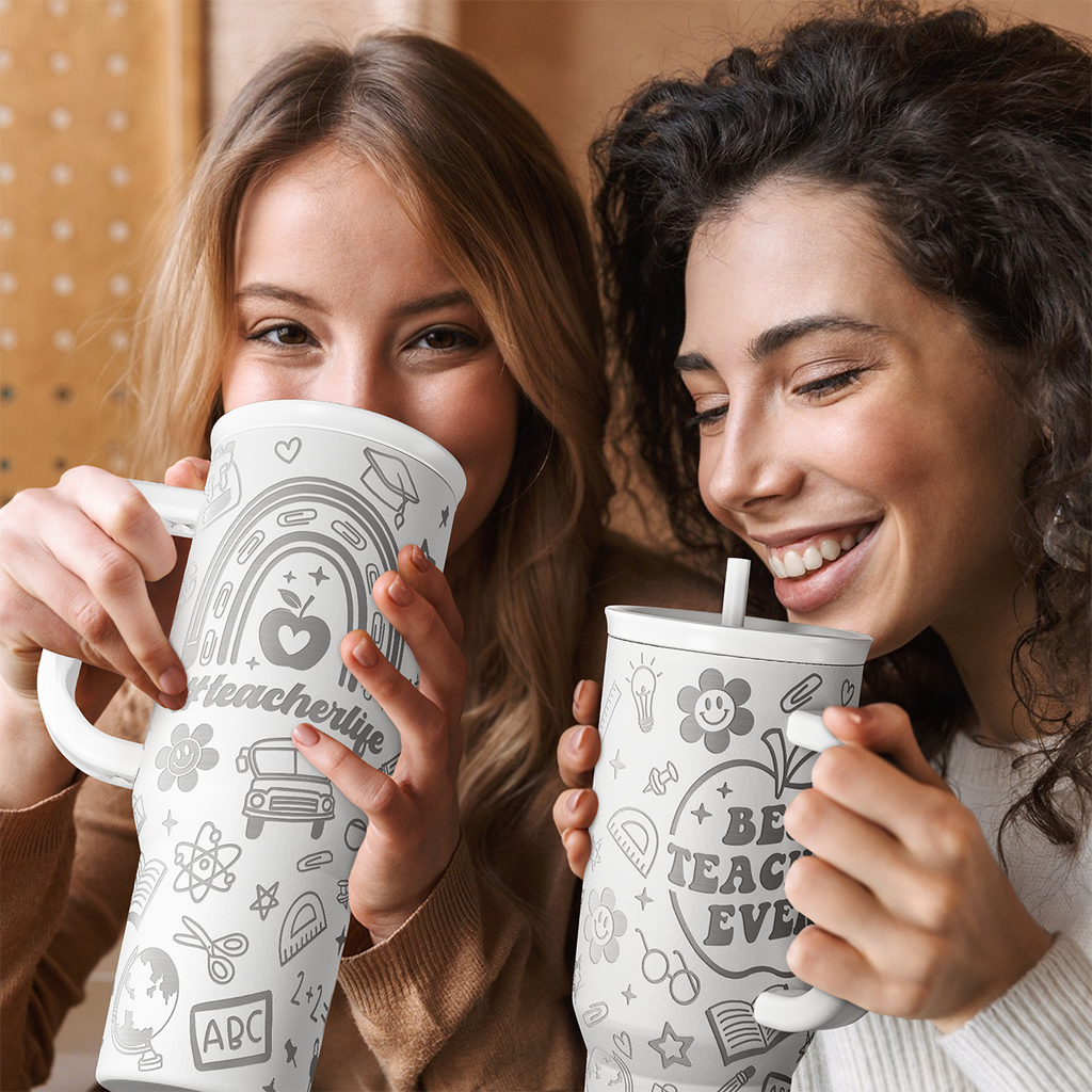 White Teacher Slidemate | Slider Tumbler with Handle 40oz
