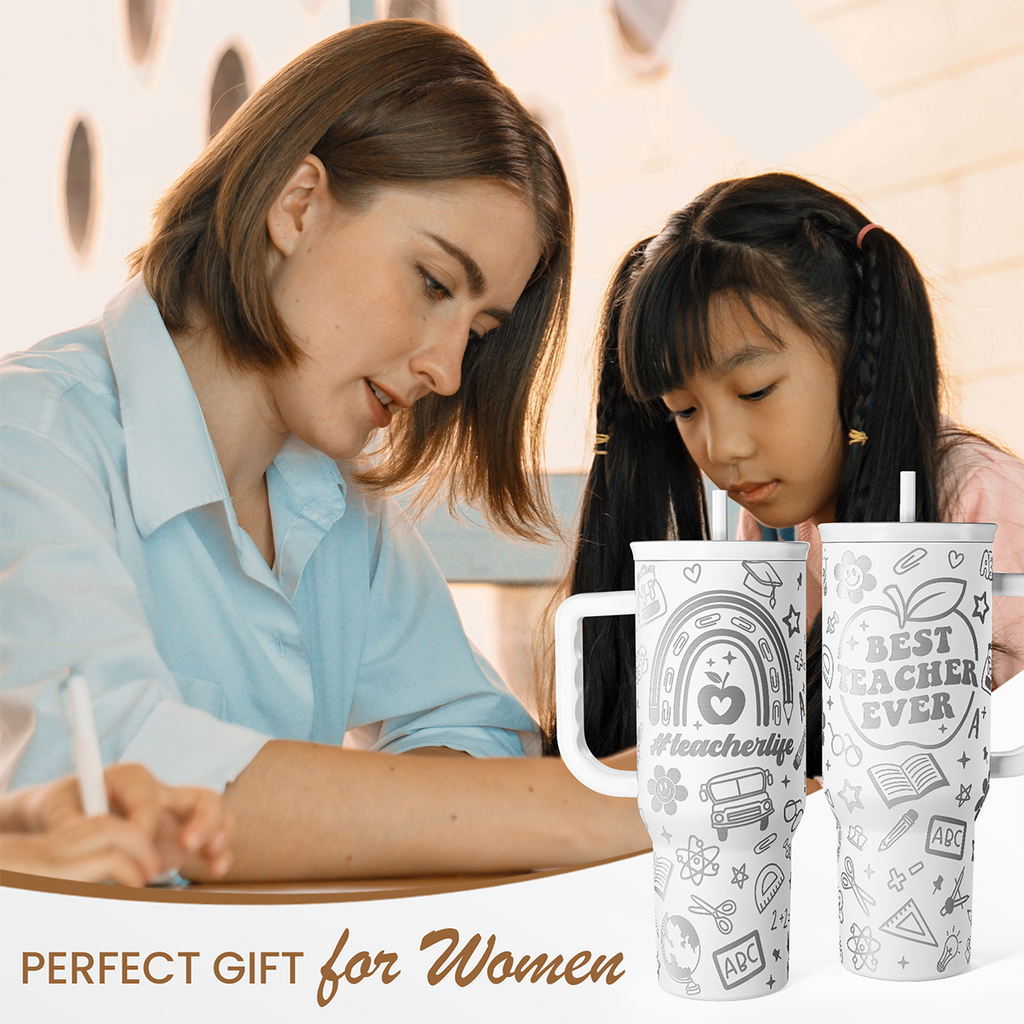 White Teacher Slidemate | Slider Tumbler with Handle 40oz