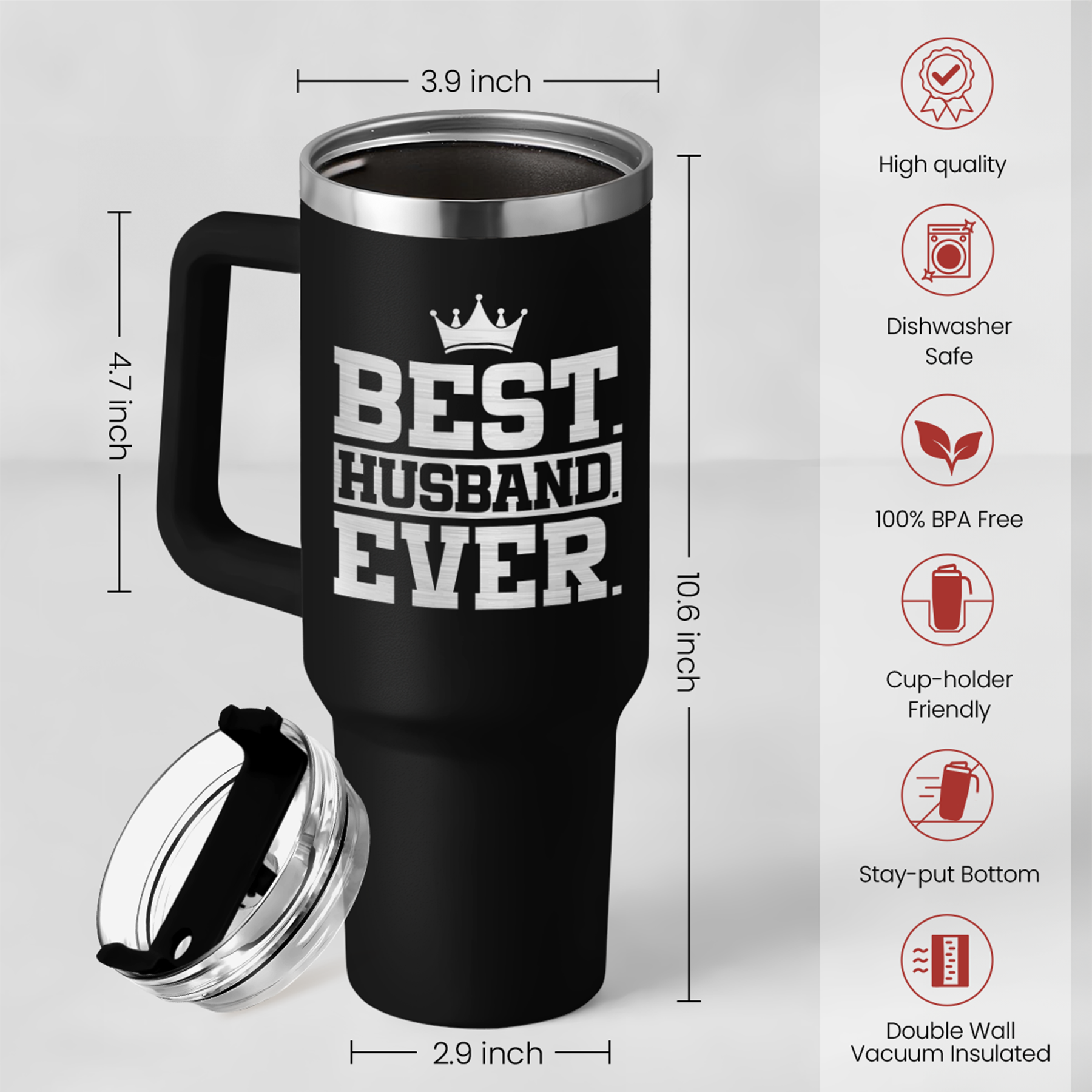 Black Husband Quencher Tumbler with Handle 40oz