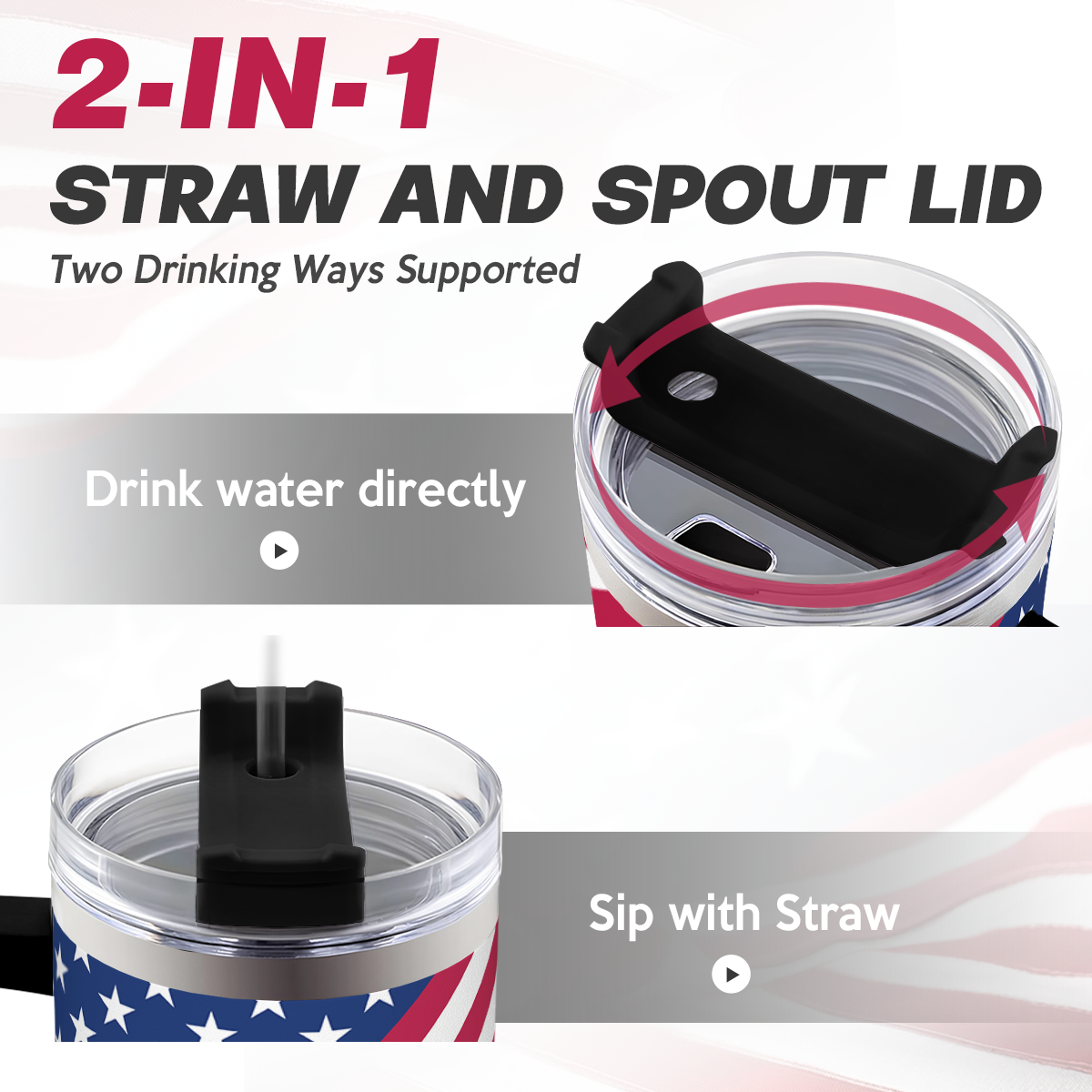Blue American Flag Quencher Tumbler with Handle 40oz