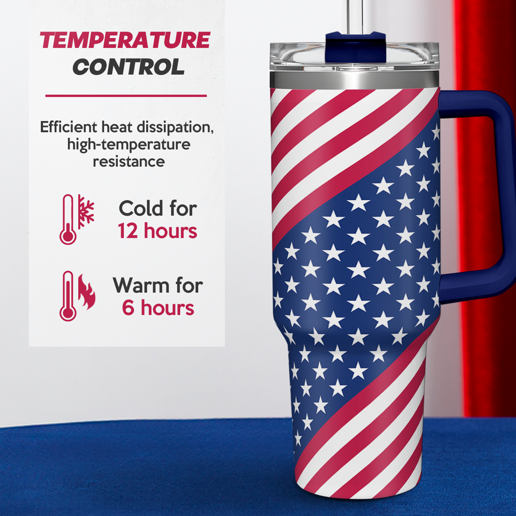 Blue American Flag Quencher Tumbler with Handle 40oz