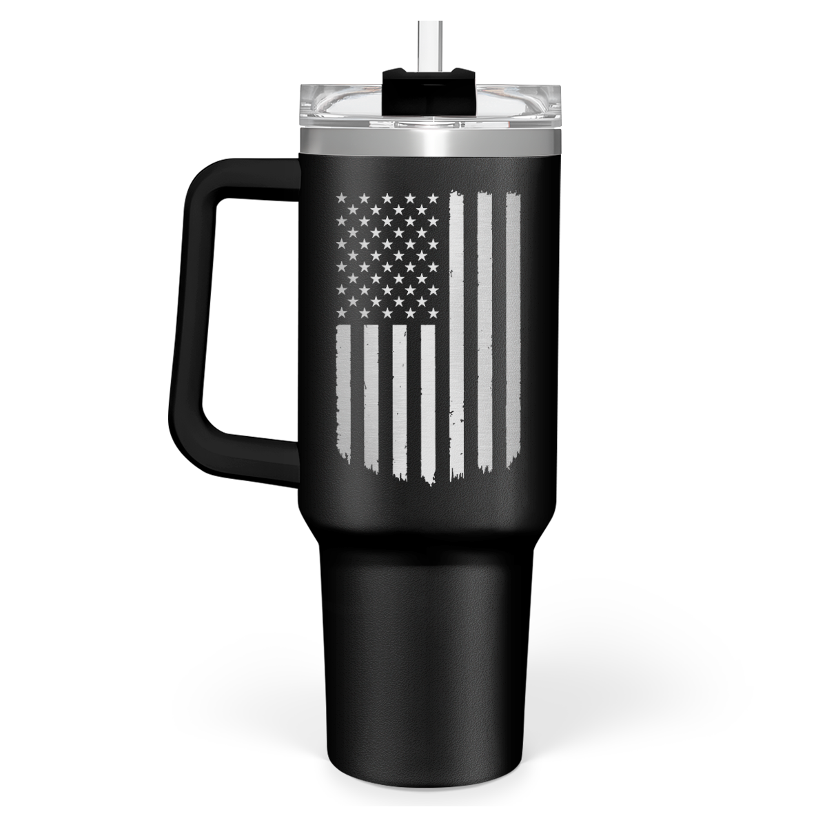 Black American Flag Quencher Tumbler with Handle 40oz