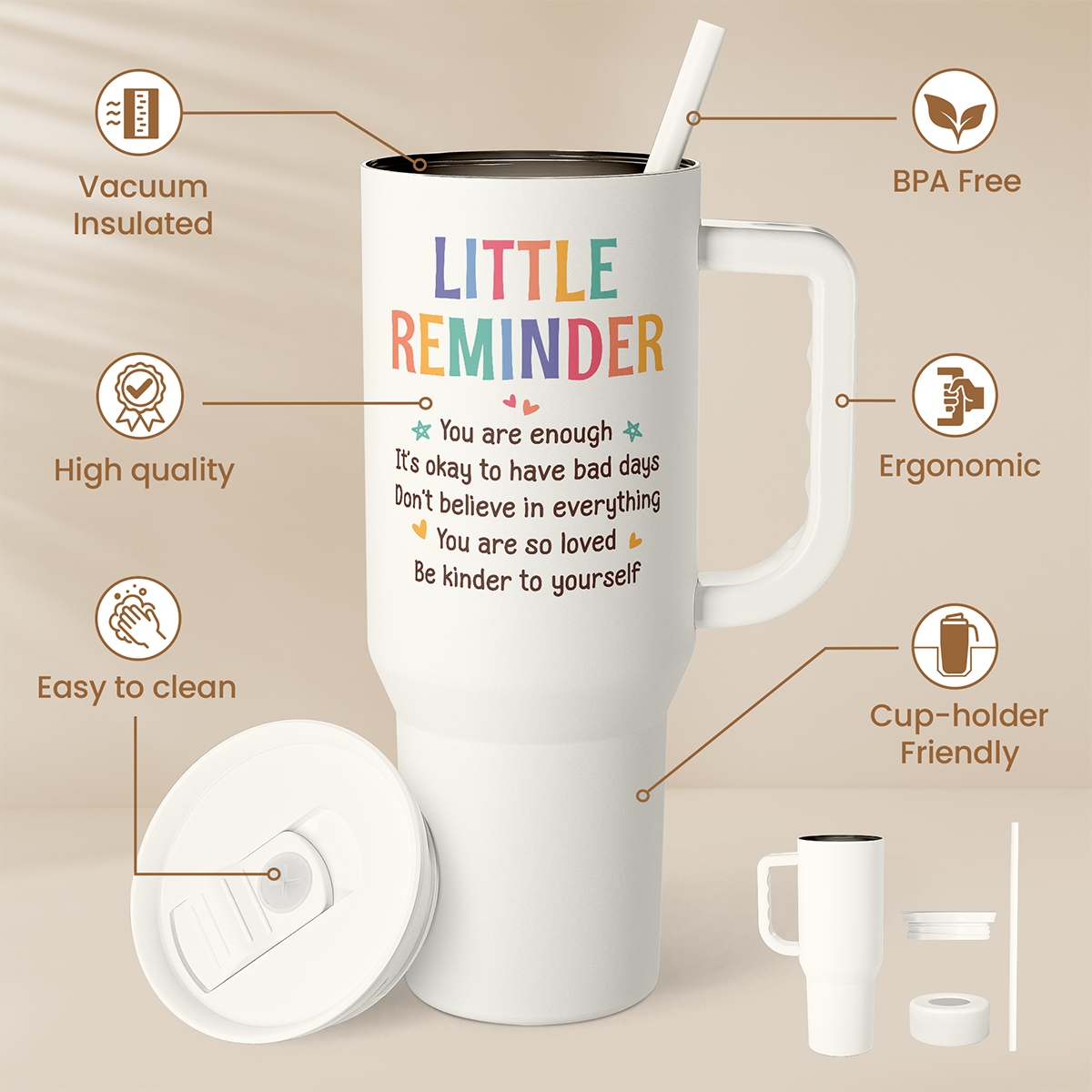 White Inspiration Slidemate | Slider Tumbler with Handle 40oz