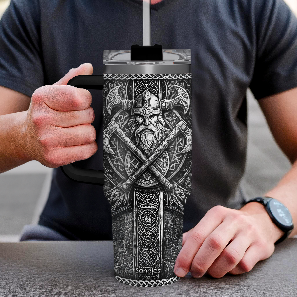 Black Viking Quencher Tumbler with Handle 40oz
