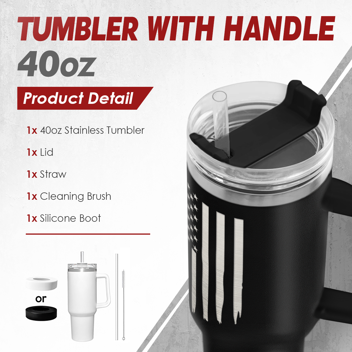 Black Retirement Quencher Tumbler with Handle 40oz