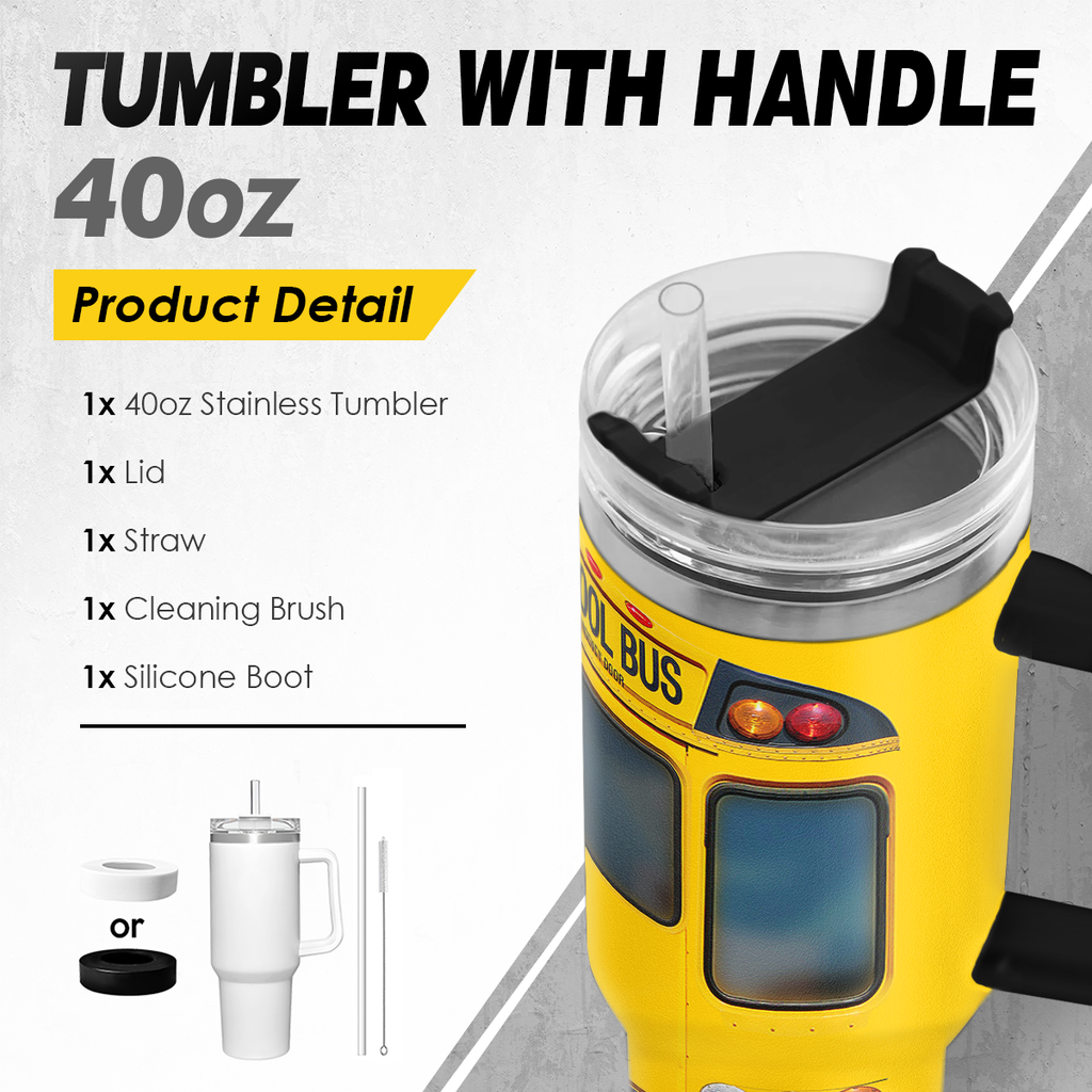 Yellow School Bus Driver Quencher Tumbler with Handle 40oz
