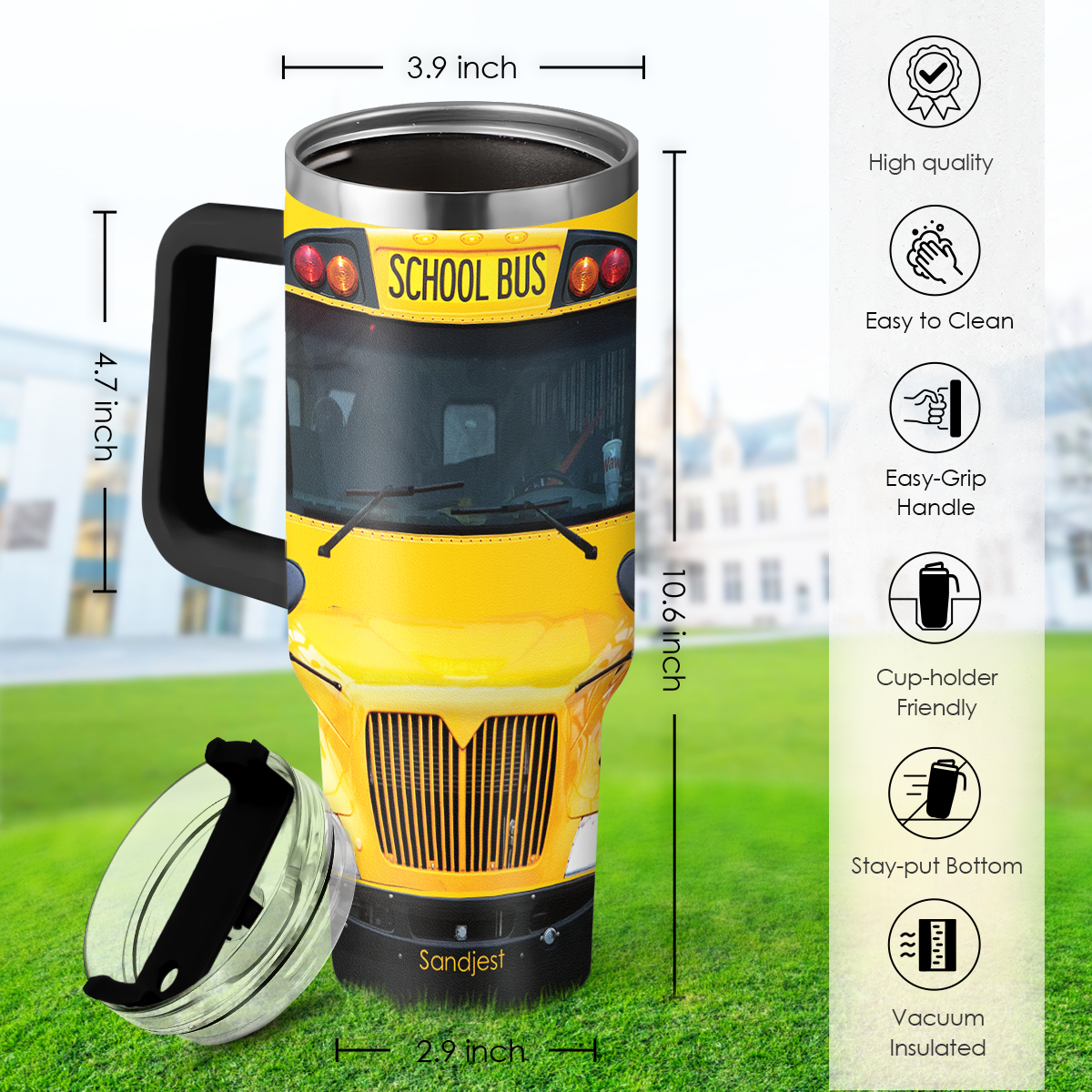 Yellow School Bus Driver Quencher Tumbler with Handle 40oz