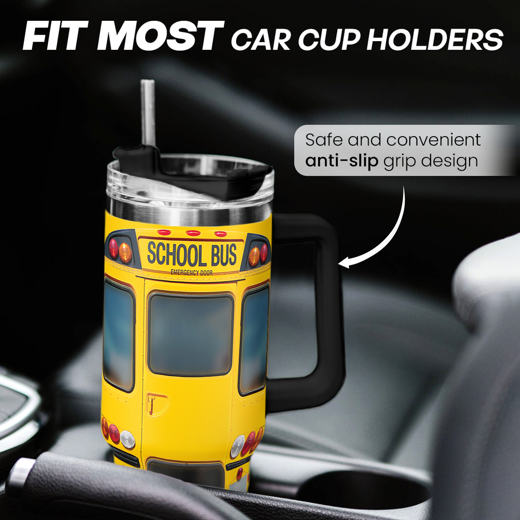 Yellow School Bus Driver Quencher Tumbler with Handle 40oz