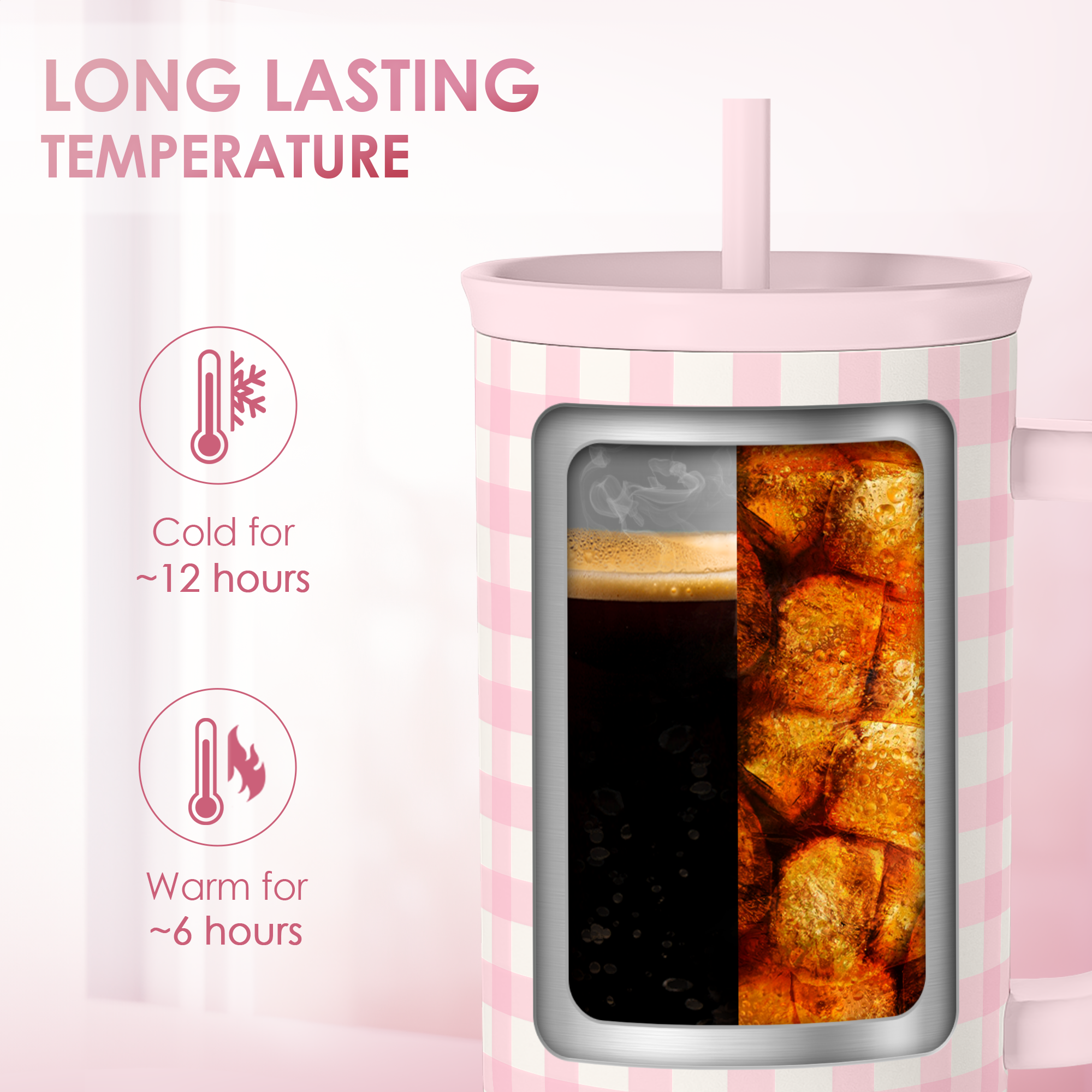 Pink Gingham Slidemate | Slider Tumbler with Handle 40oz