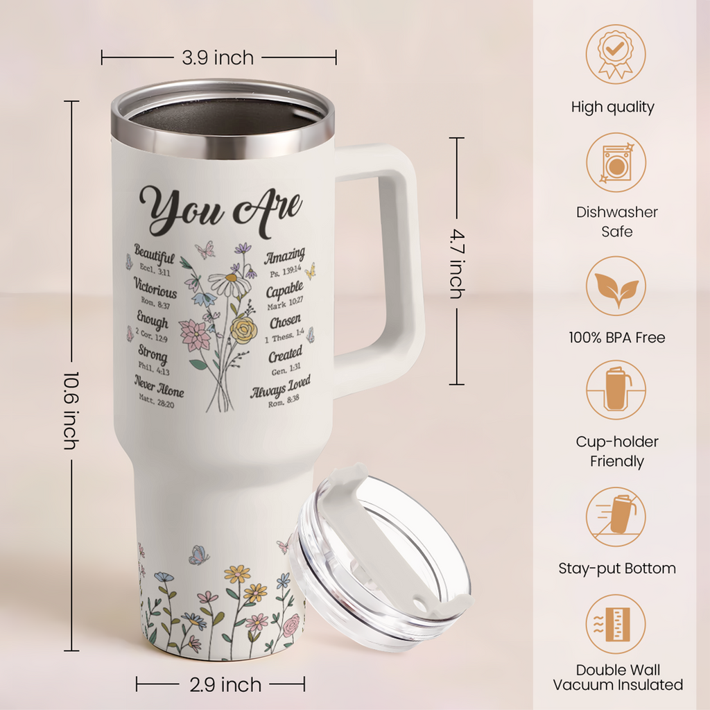 White Christian Quencher Tumbler with Handle 40oz