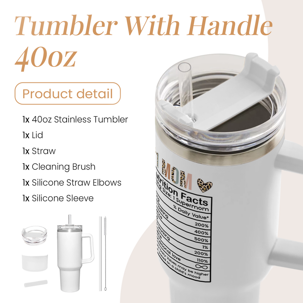 White Best Mom Ever Quencher Tumbler with Handle 40oz