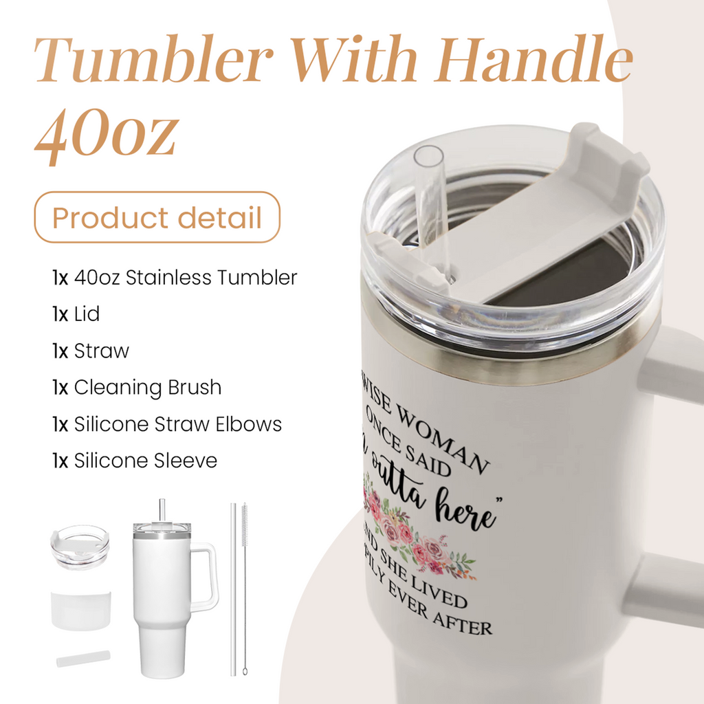 White Retirement Quencher Tumbler with Handle 40oz