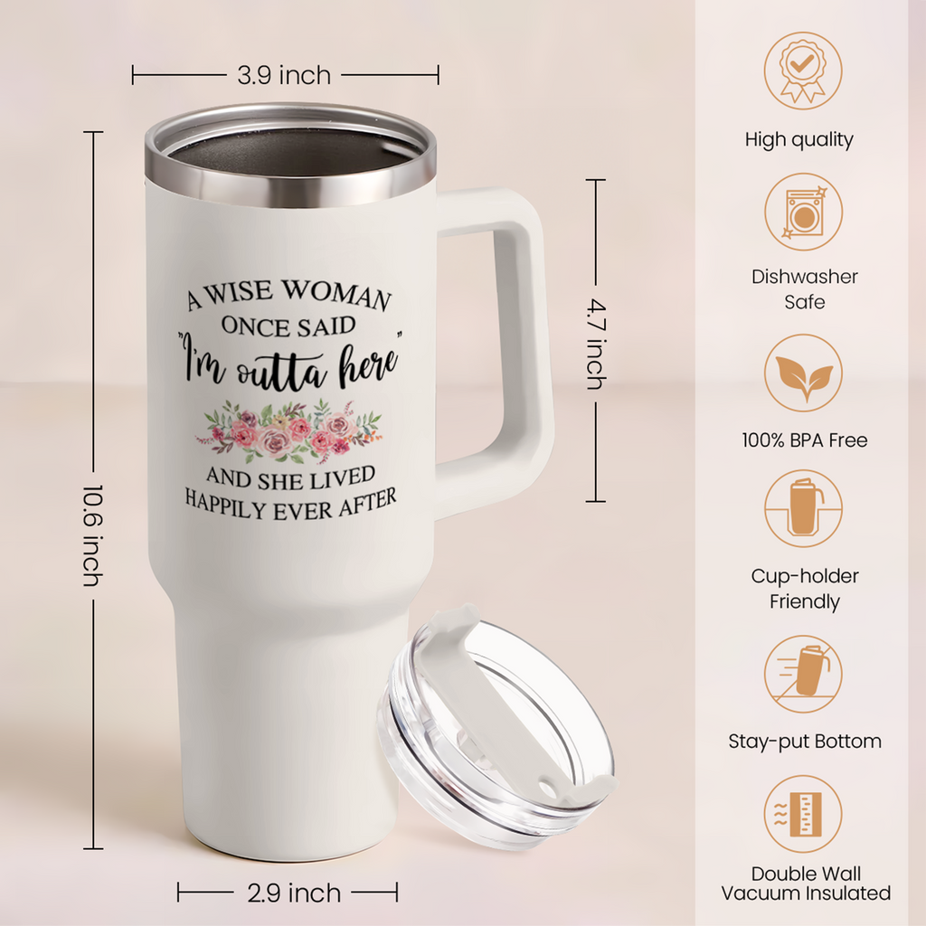 White Retirement Quencher Tumbler with Handle 40oz