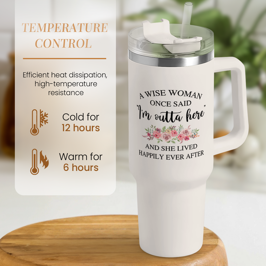 White Retirement Quencher Tumbler with Handle 40oz
