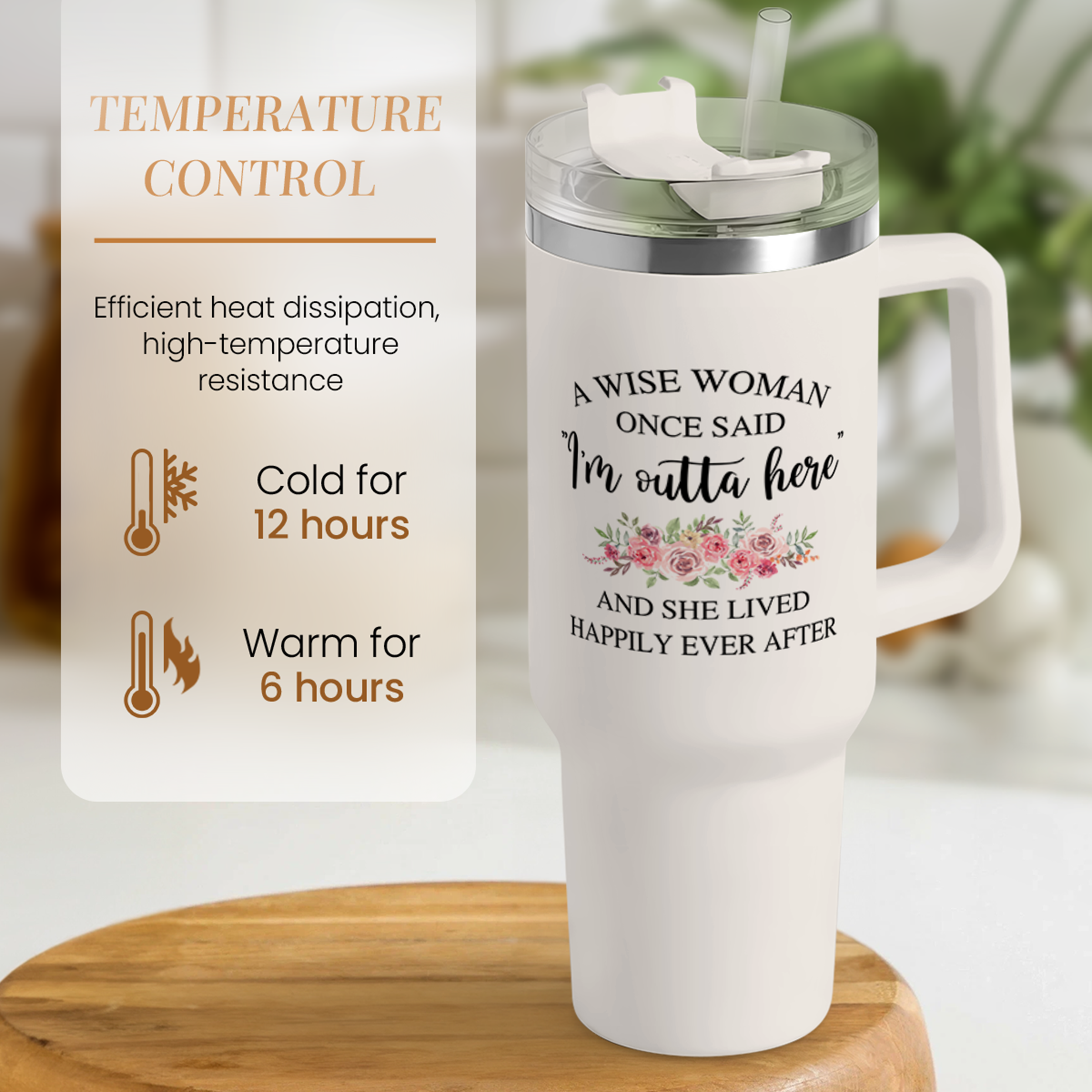 White Retirement Quencher Tumbler with Handle 40oz