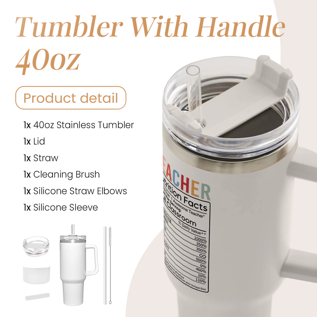 White Teacher Quencher Tumbler with Handle 40oz