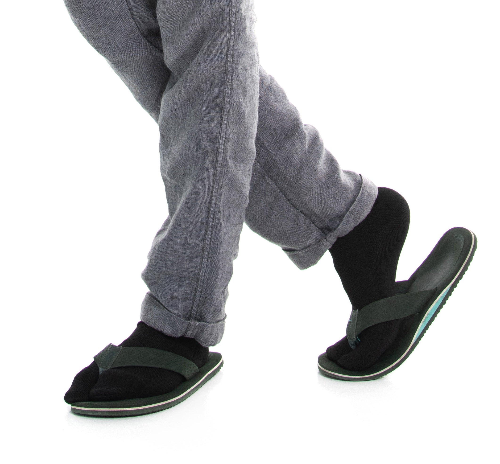 V-Toe Flip-Flop Socks Brand 3 Pairs Thicker Mini Crew - Black Solids