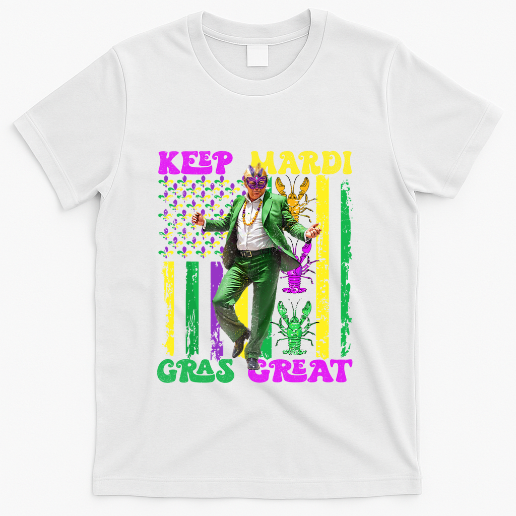 Funny Mardi Gras Donald Trump Dance American Flag Crawfish Gift T-Shirt