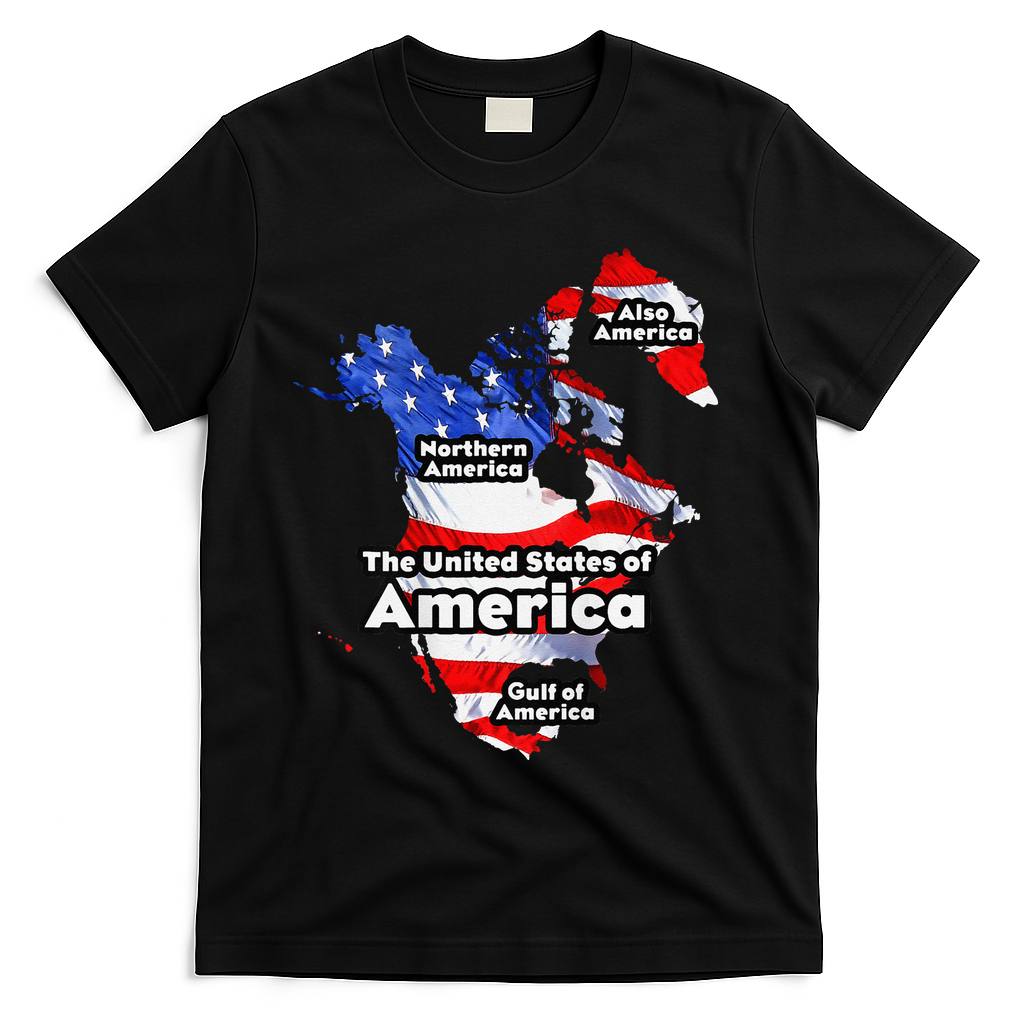 Funny Trump American Flag Canada Greenland Gulf Map On Back T-Shirt