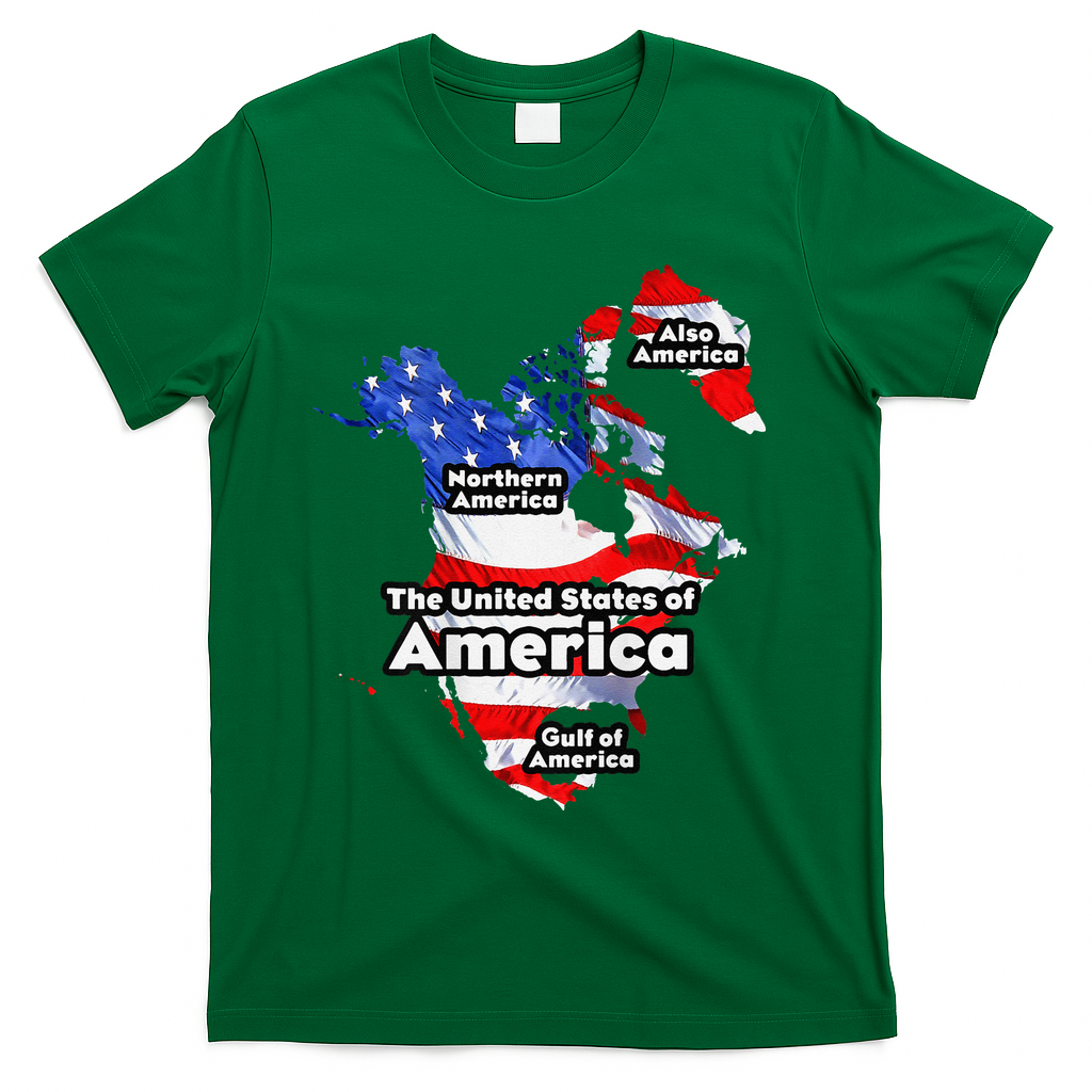 Funny Trump American Flag Canada Greenland Gulf Map On Back T-Shirt