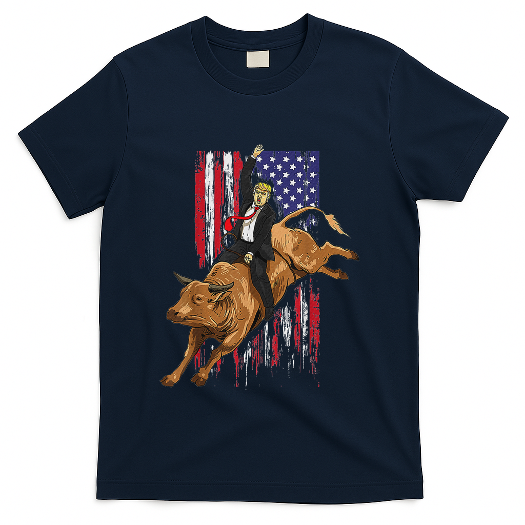 Funny Trump Rodeo Bull Rider Patriotic American Flag Trump T-Shirt