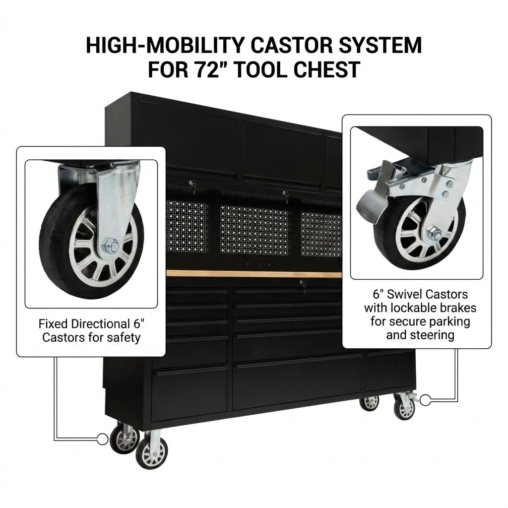 72 inch Rolling Tool Chest with Power Strip, Workbench, Upper Cabinets & Pegboard