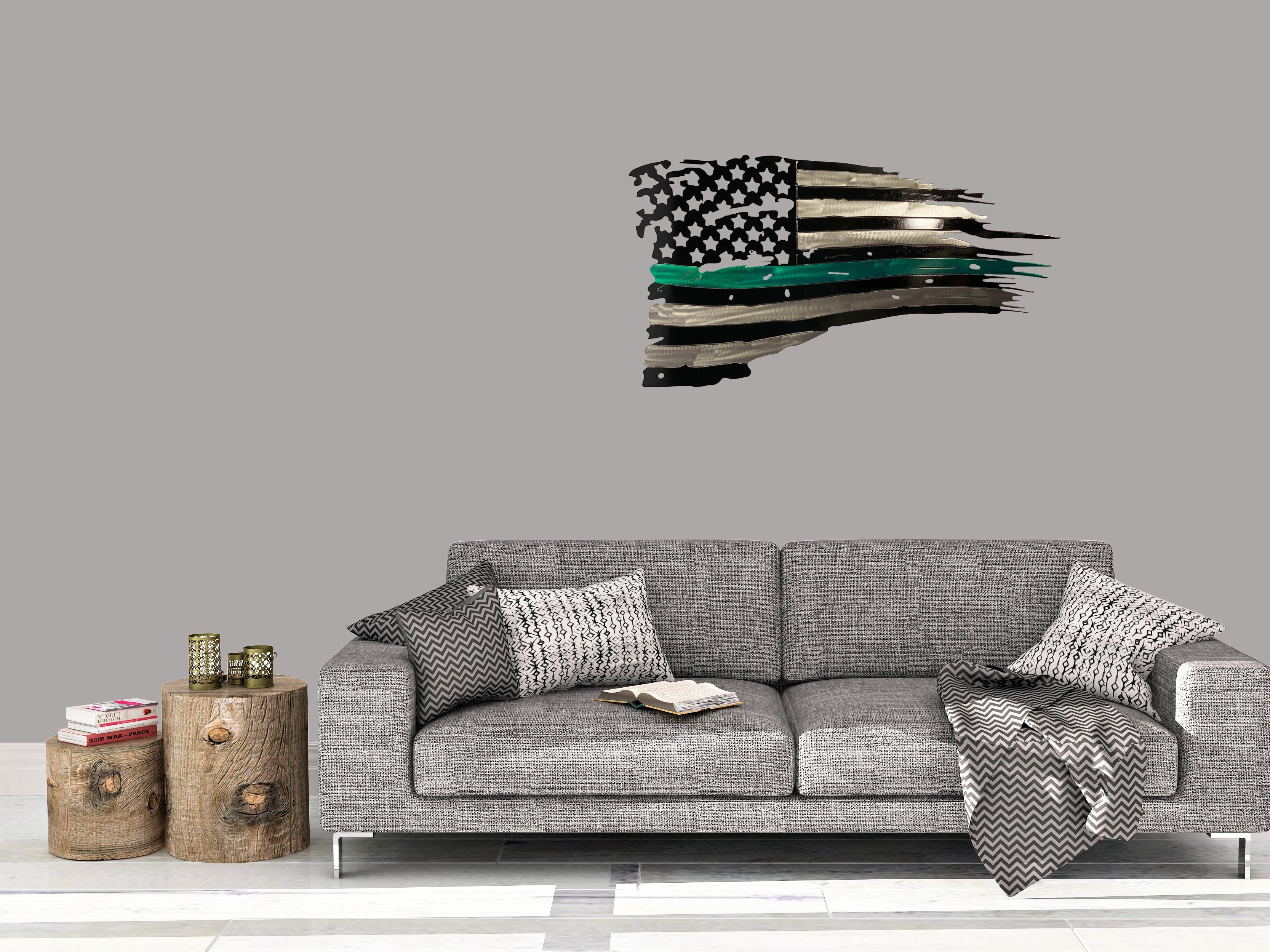 Tattered Thin Green Line Distressed American Flag For Military