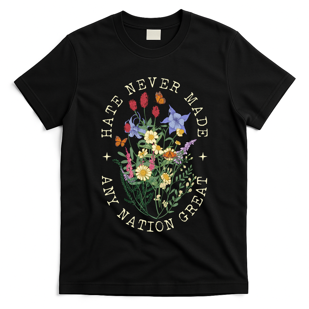 Hate Never Made Any Nation Great Anti Trump Vintage Flowers T-Shirt