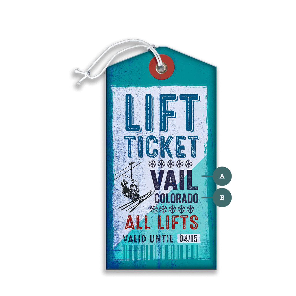 Teal Ski Lift Ticket: Personalized - Luggage Tag