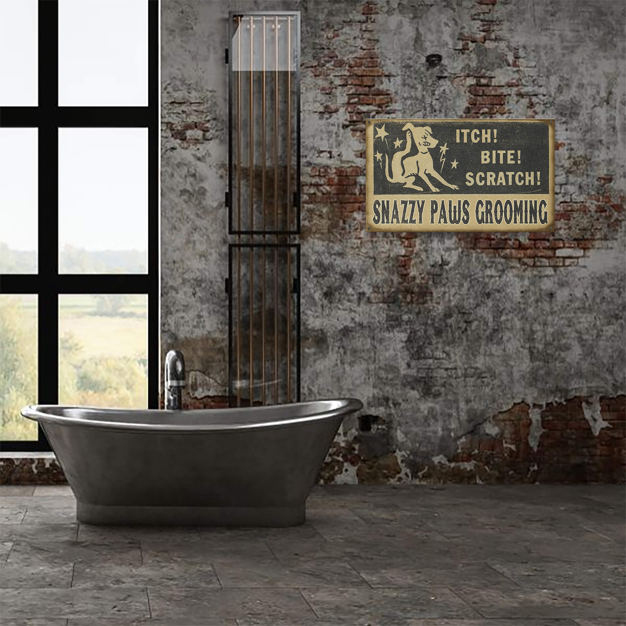 Itch Bite Scratch Grooming - Wood & Metal Wall Art