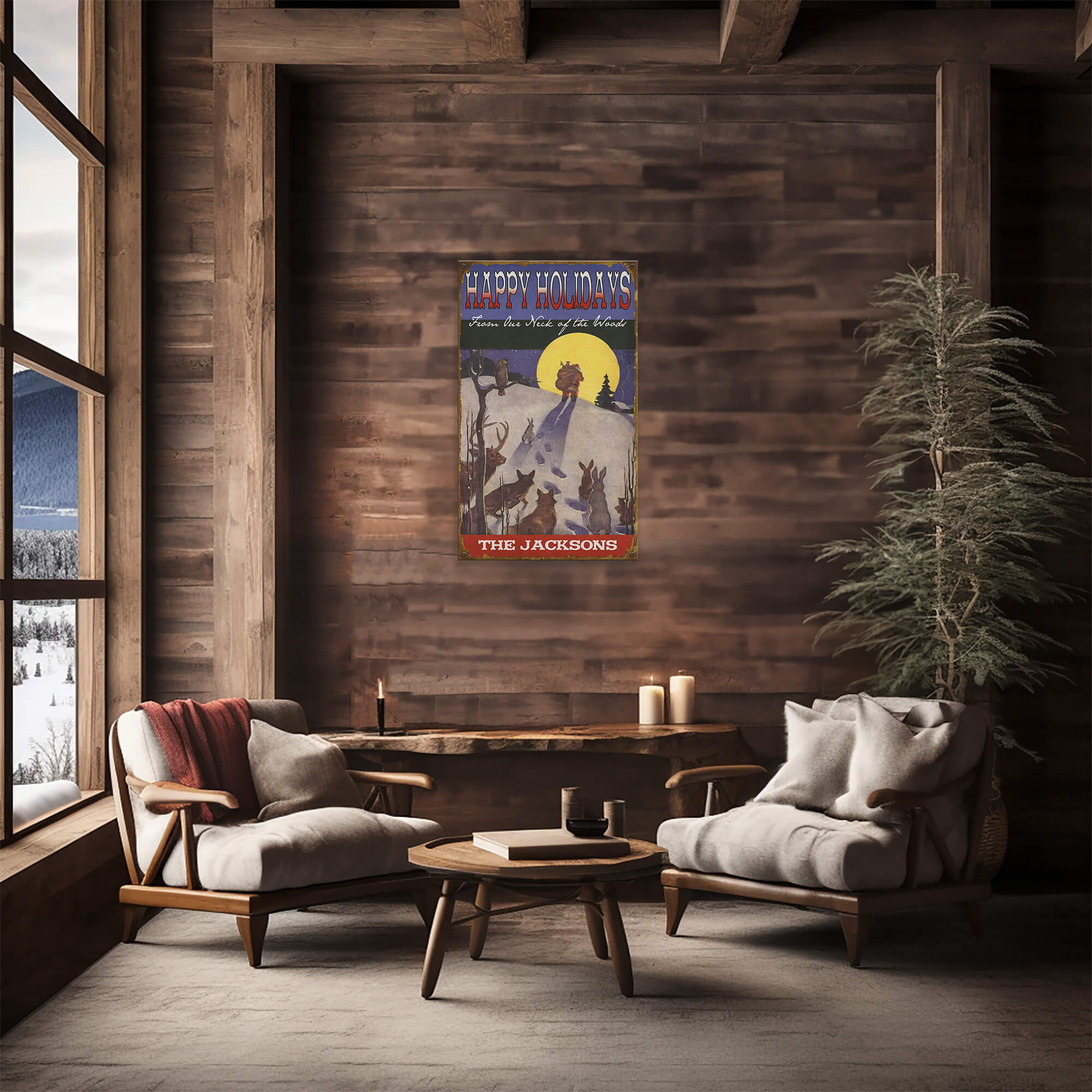 Happy Holidays From Our Neck Of the Woods - Wood & Metal Wall Art