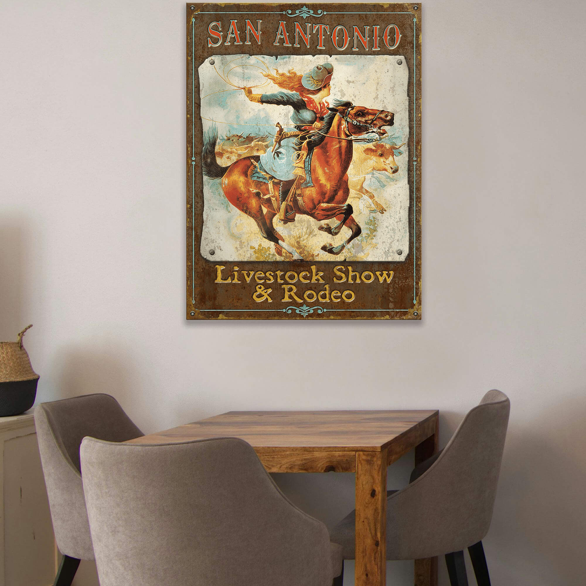 Roping Cowgirl - Wood & Metal Wall Art