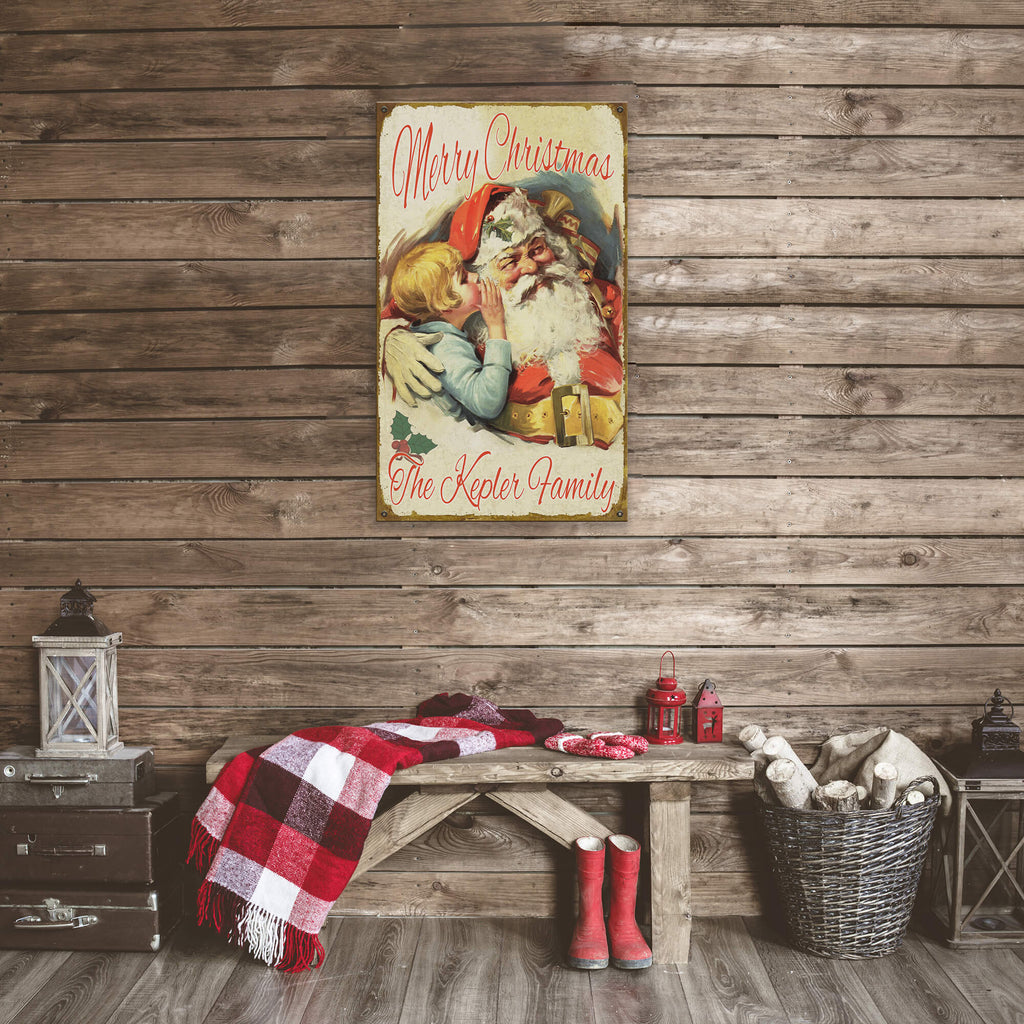 Santa and Whispering Child - Wood & Metal Wall Art