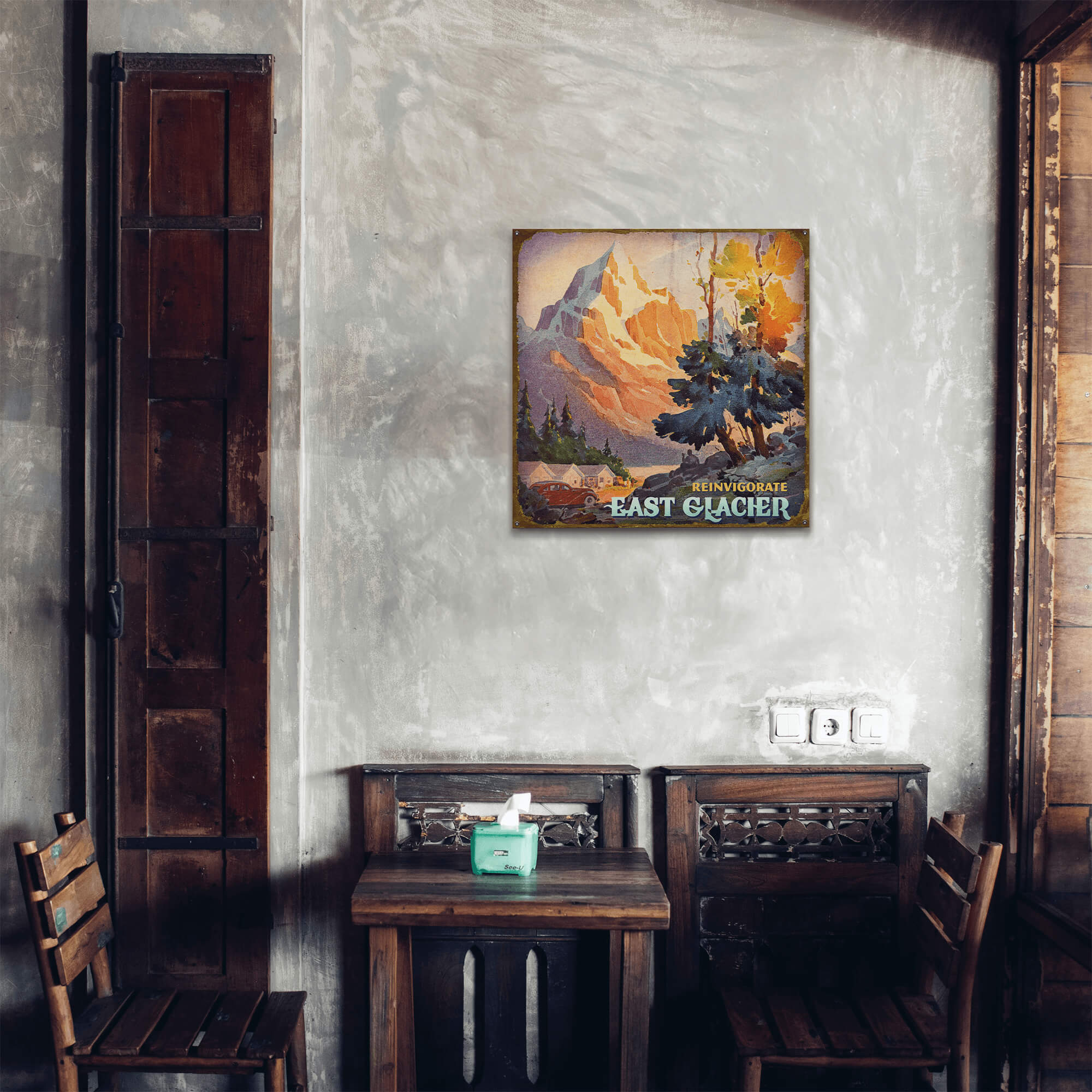 Reinvigorate: Mountain Cabin Scene - Wood & Metal Wall Art