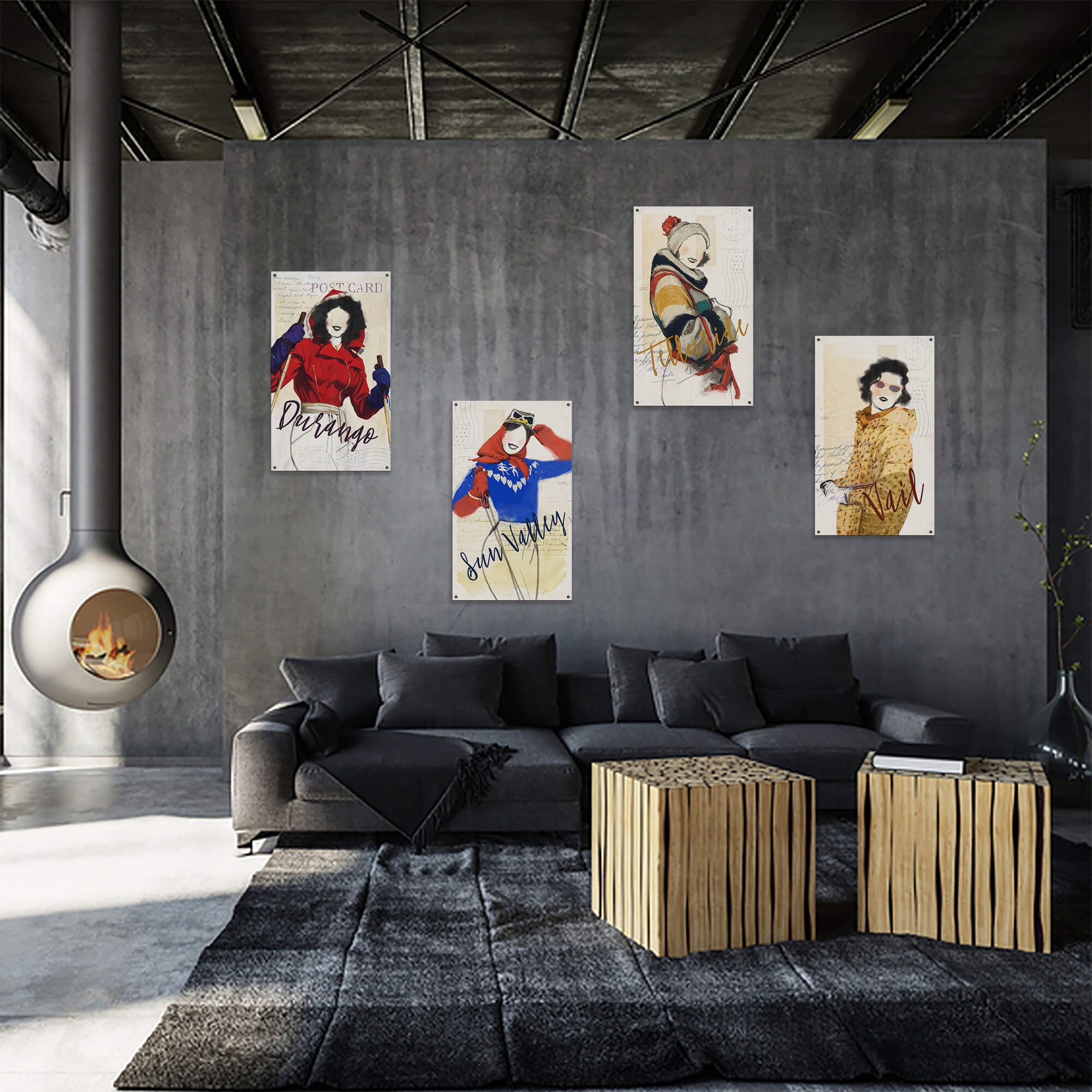 Winter Fashion Postcard: Yellow Coat - Wood & Metal Wall Art
