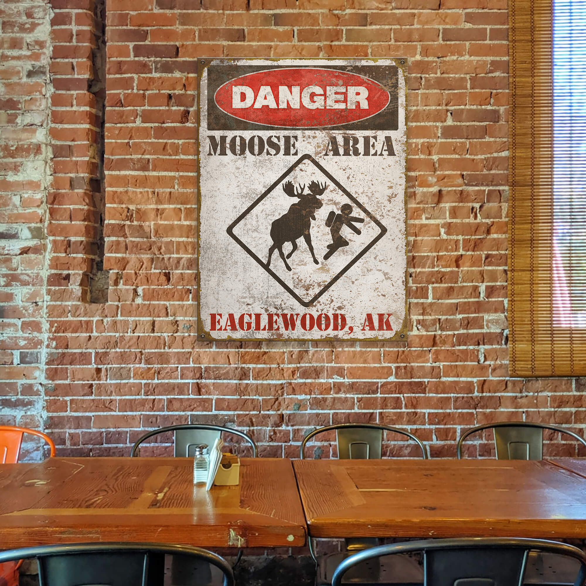 Moose Warning Sign - Wood & Metal Wall Art